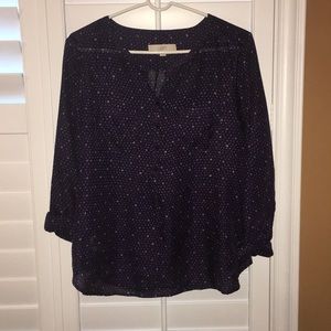 Loft Navy Blouse with tan print
